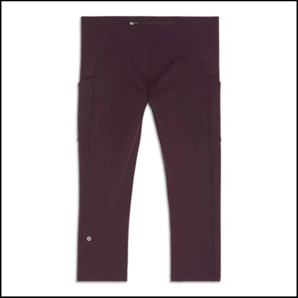 Lululemon Mid rise Black cherry speed up crop leggings, 20” Size 2, has pockets - Picture 2 of 8